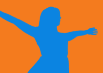 Young woman with outstretched arms (silhouette)