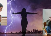 Girl with Raising arms in storm