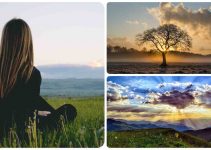 Girl in field meditating collage