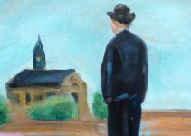 Man starring at a church building on the horizon..