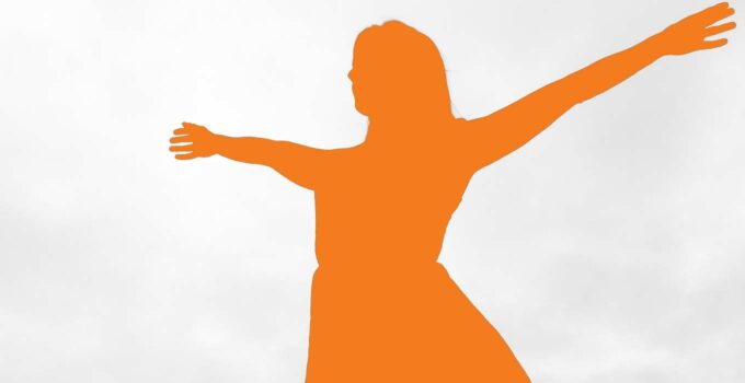 Silhouette of girl with outstretched hands.