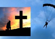Parachuting praying man trusting Jesus Christ
